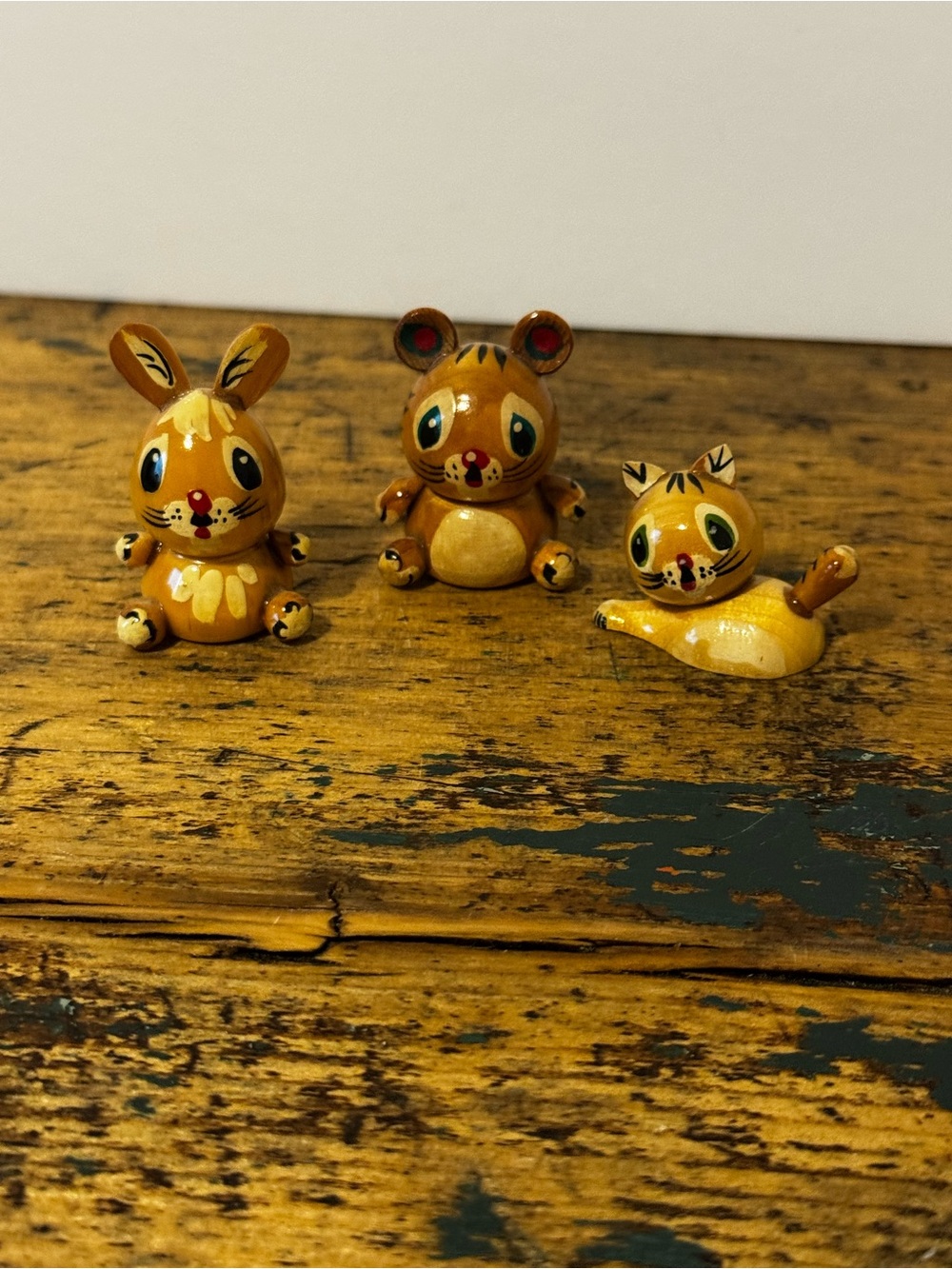 Hand-Painted Small Pets Figurine Set - Wood